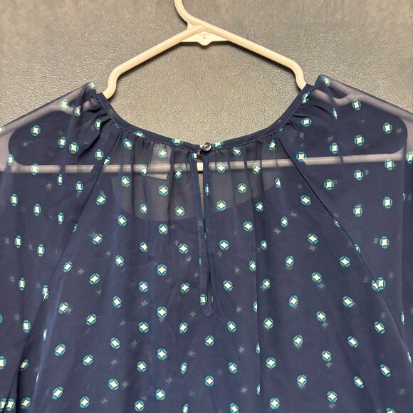 Old Navy Navy Sheer Printed Peasant Blouse XL Boho Cottagecore Geometric Top - Picture 8 of 10